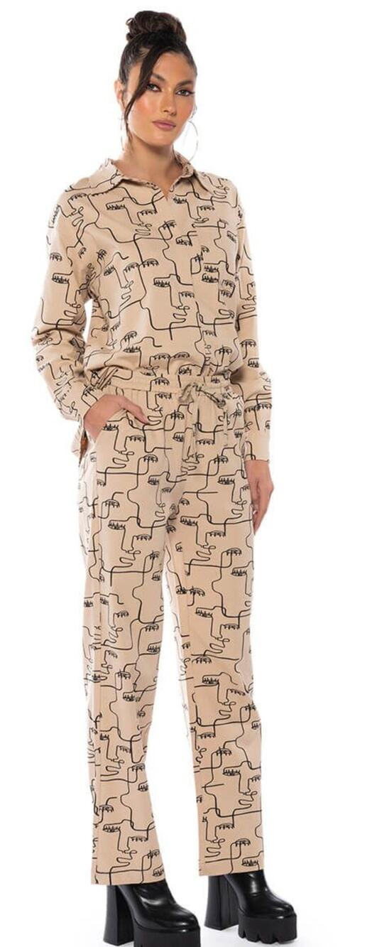 Akira Society Button Up Shirt And Drawstring Pants Women Small Artsy Linen Blend